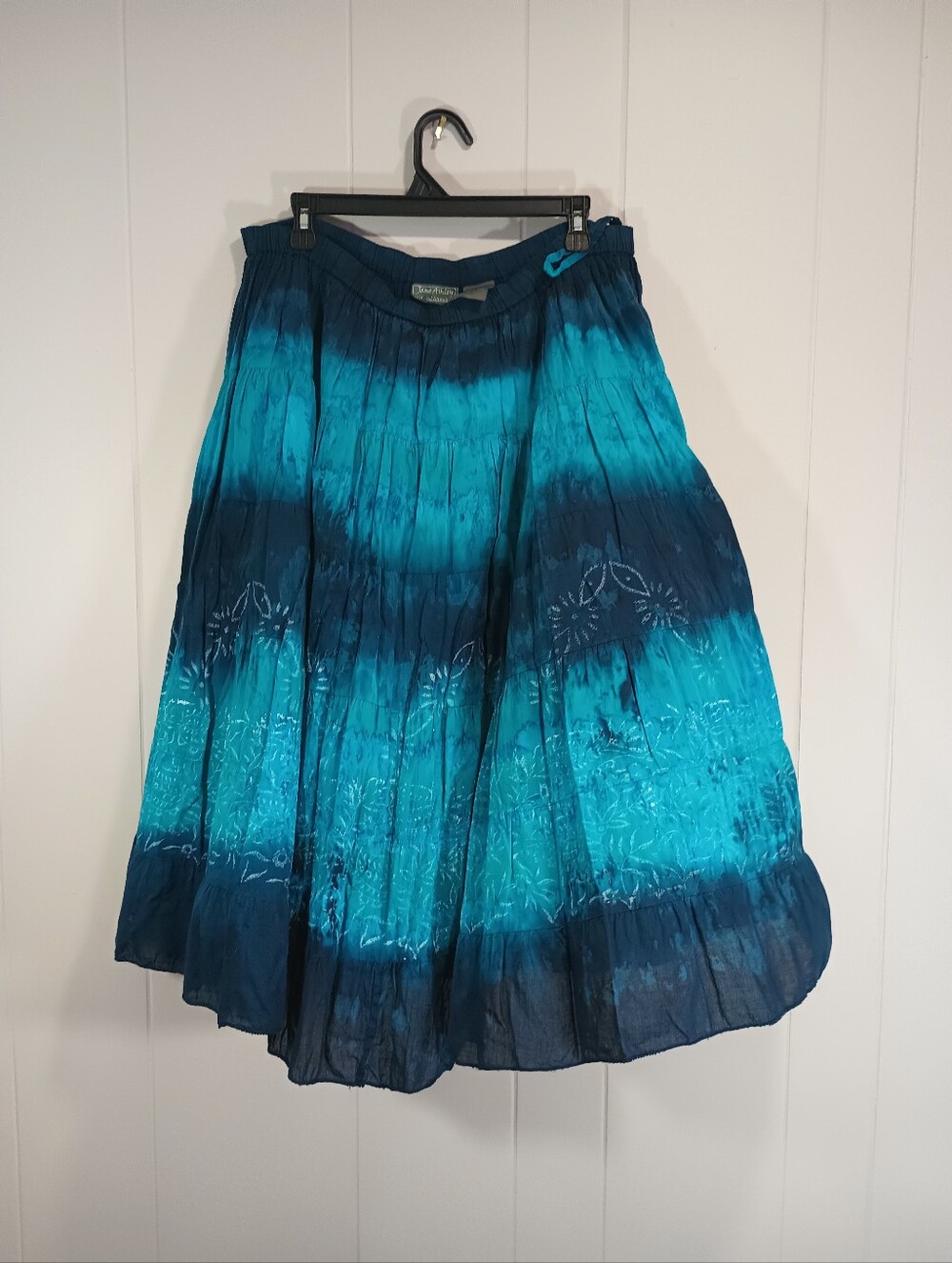 Jane Ashley 100% Cotton Tie-Dye Teal & Navy Tiered Floral Maxi Skirt